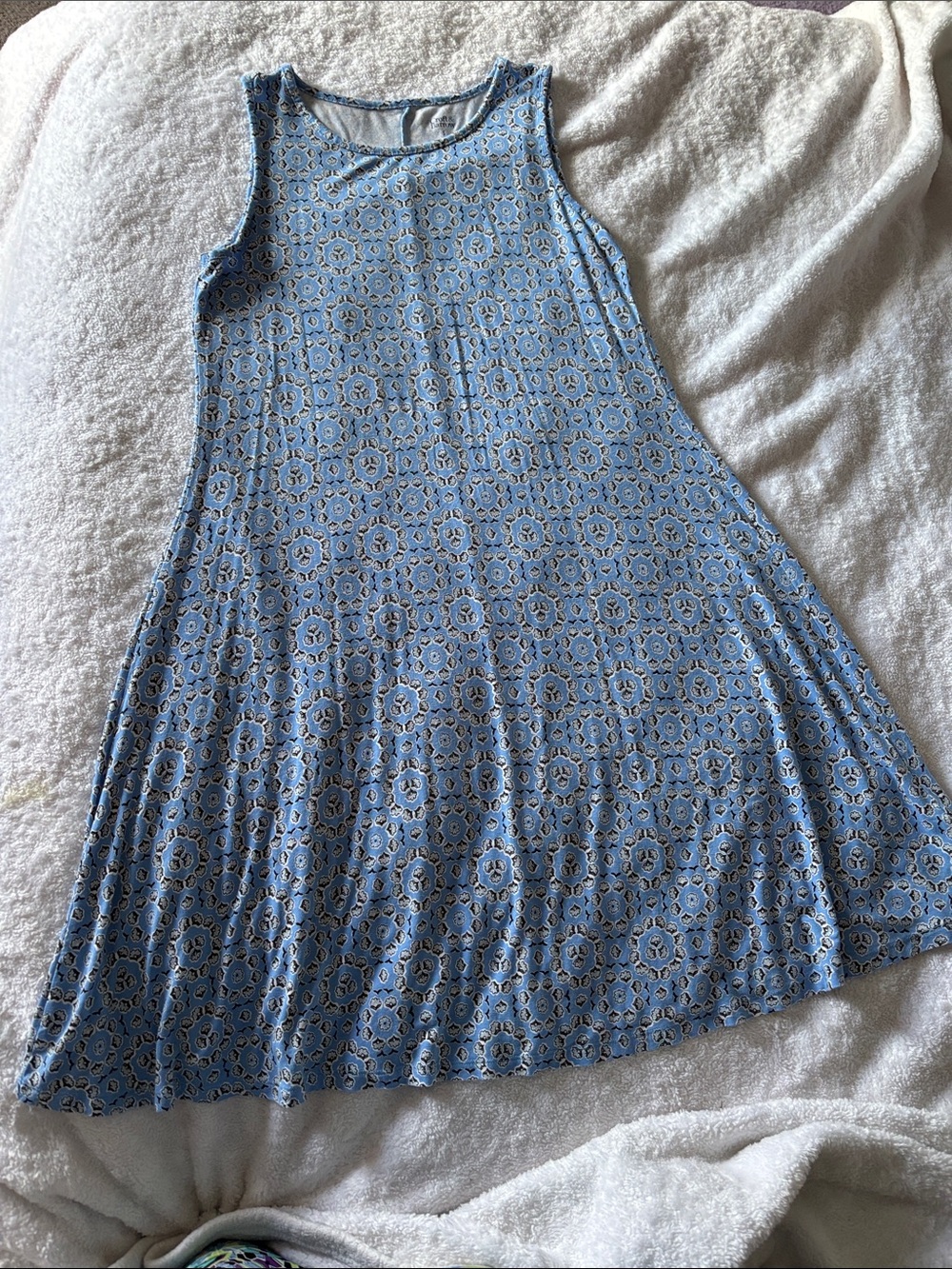 croft & barrow Light Blue Patterned Skater Dress-Skirt
